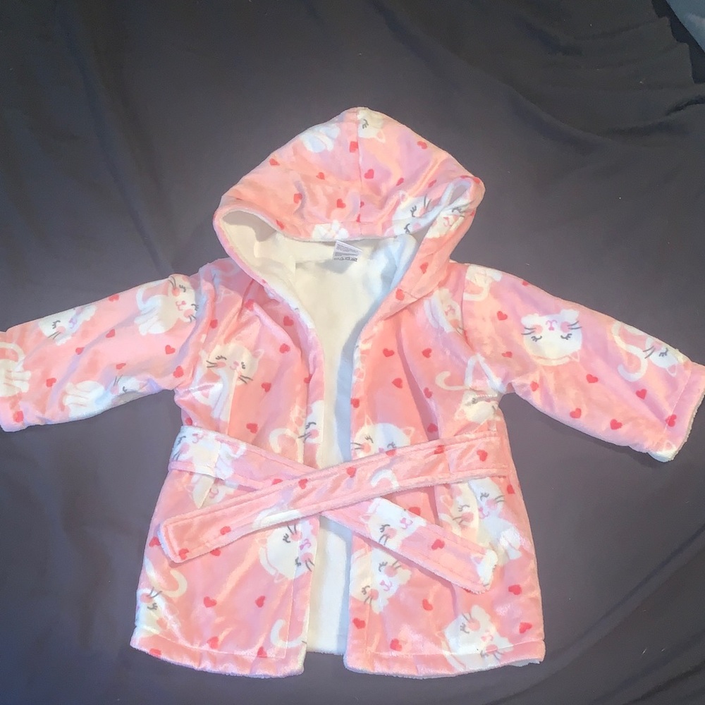 Pink Hooded Kids Robe with Cat Print - Cozy Fleece